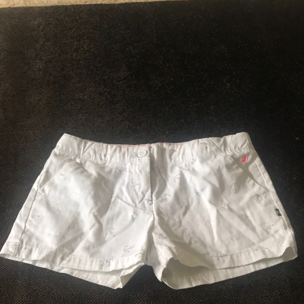Nautica white and silver foil anchor girls shorts
